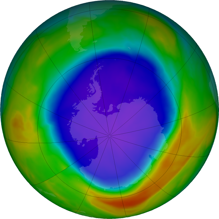 Antarctic ozone map for 21 October 2018